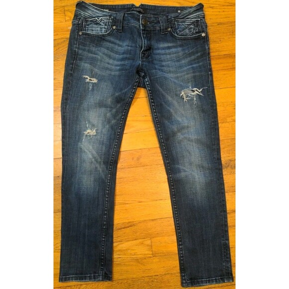 Denim - Vigoss Jeans Women's Roll Skinny Distressed Medium Wash Low Rise Blue 8/9 30x28